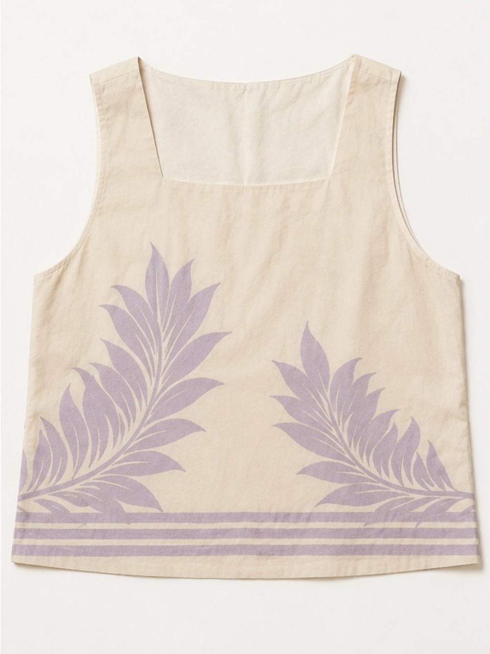 Mable Cream & Lavender Tropical Leaf Sleeveless Top NWT